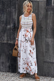 Striped Floral Round Neck Sleeveless Maxi Dress - felvior