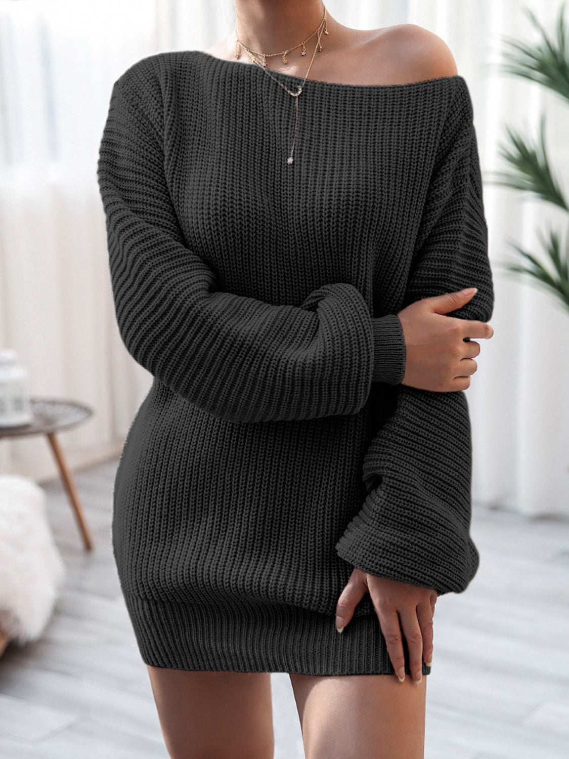 Rib-Knit Mini Sweater Dress - felvior