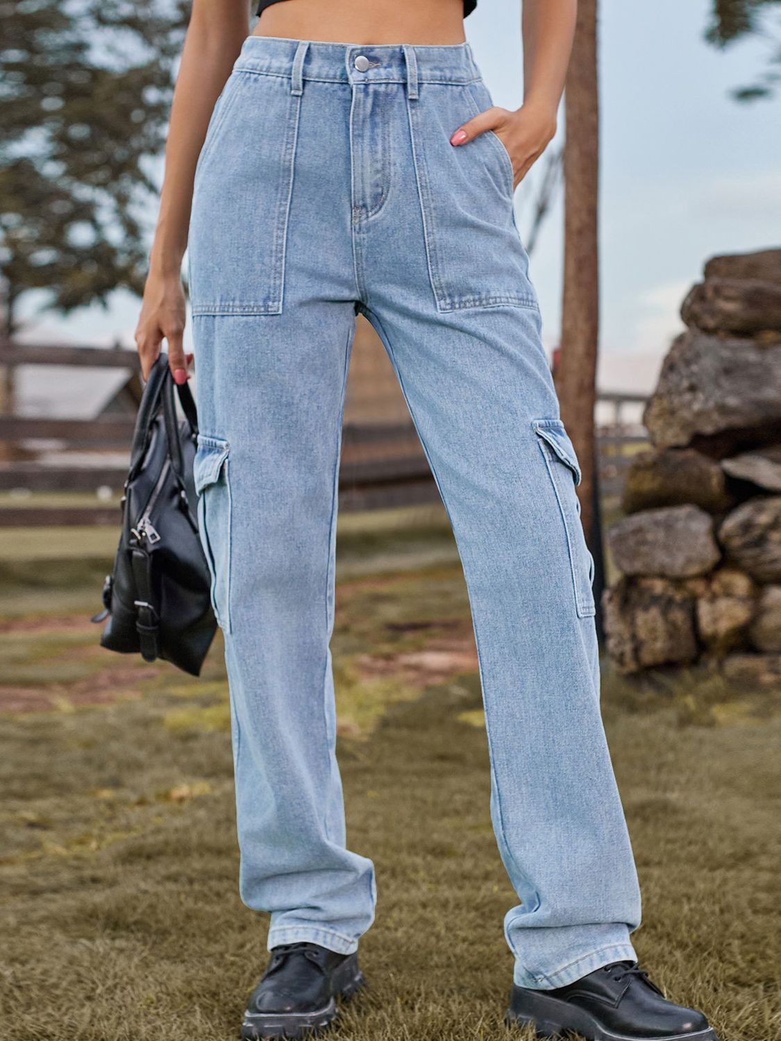 High Waist Cargo Jeans - felvior