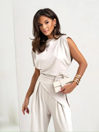 Slit Ruched Top and Wide Leg Pants Set