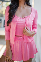 Button Down Cardigan, Cami and Shorts Set