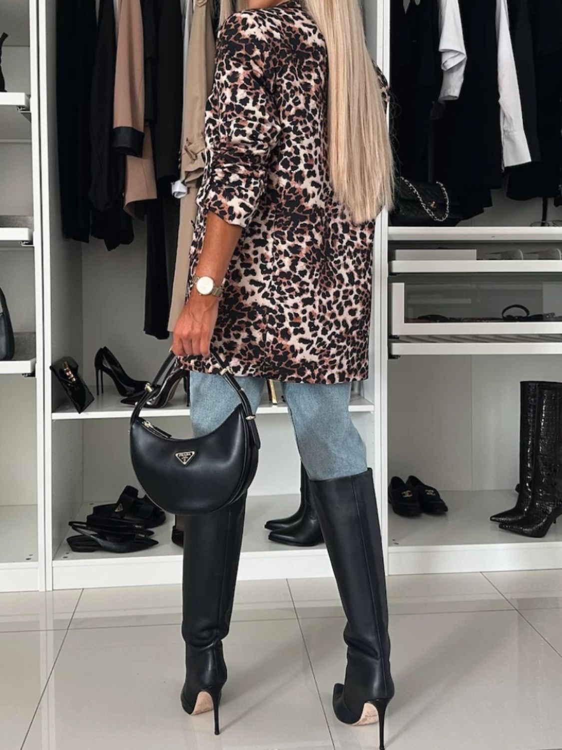 Animal Print Long Sleeve Blazer - felvior