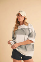 Aemi+Co Color Block Round Neck Short Sleeve T-Shirt