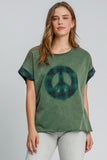 Umgee Peace Applique Round Neck French Terry Top - felvior