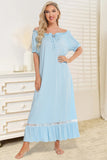 Lace Detail Short Sleeve Lounge Dress - felvior