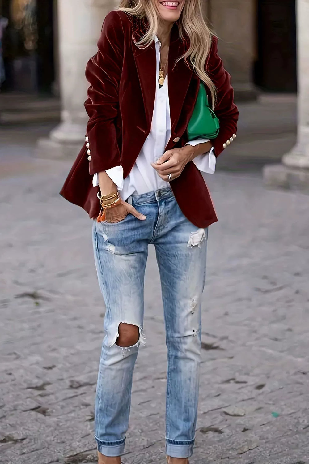 Lapel Collar One Button Blazer - felvior