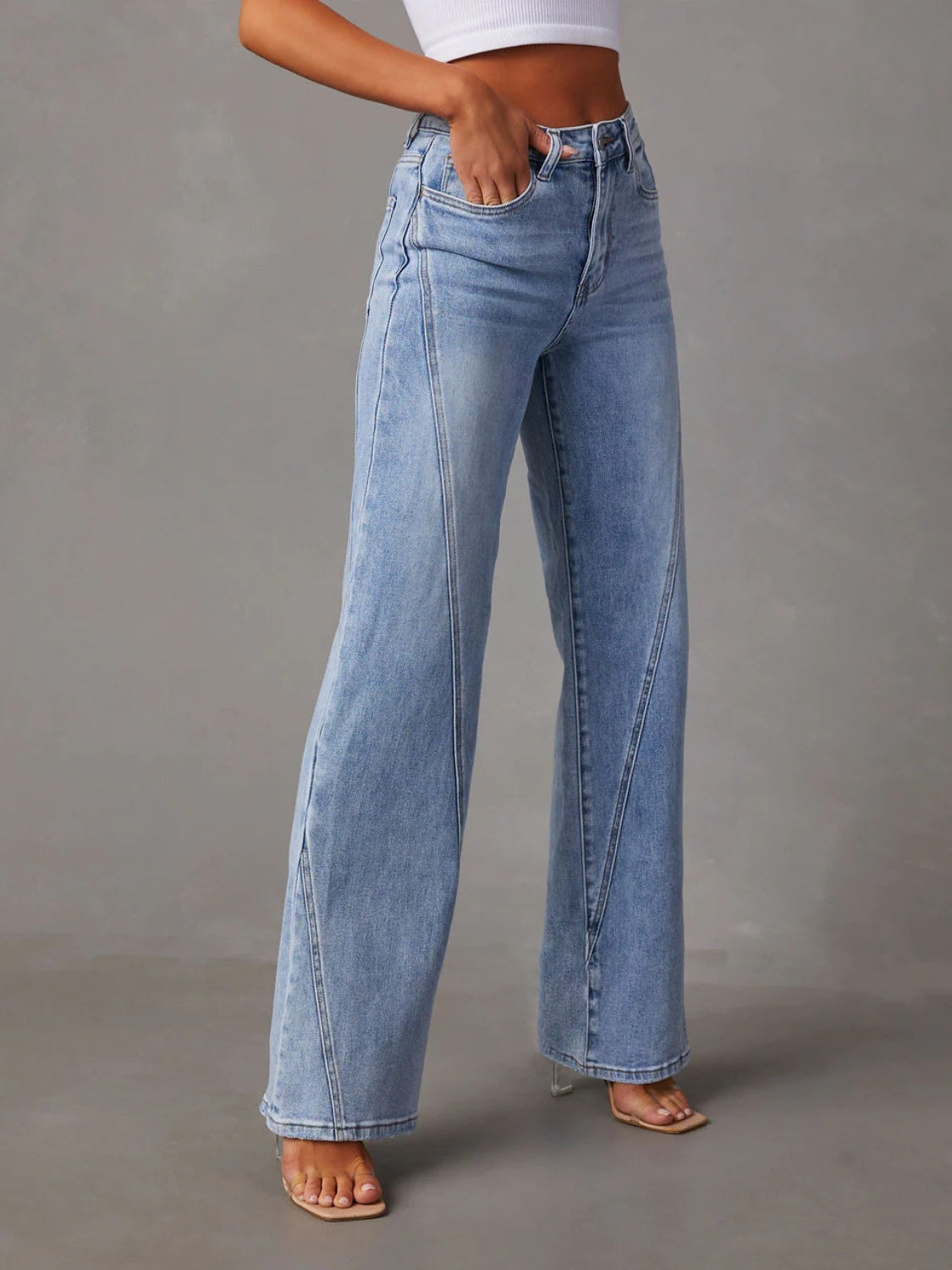 High Waist Straight Jeans with Pockets - felvior