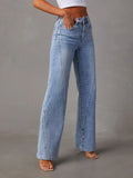 High Waist Straight Jeans with Pockets - felvior