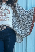 Peace Desert Graphic Asymmetric Printed Patchwork Sleeve Top