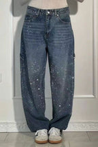 Full Size Washed Rhinestone Detail Wide leg Jeans Plus Size