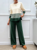 Devine Slit Striped Round Neck Top and Pants Sweater Set - felvior