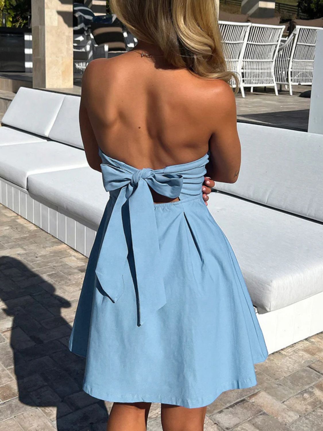 Devine Bow Back Tube Mini Dress - felvior