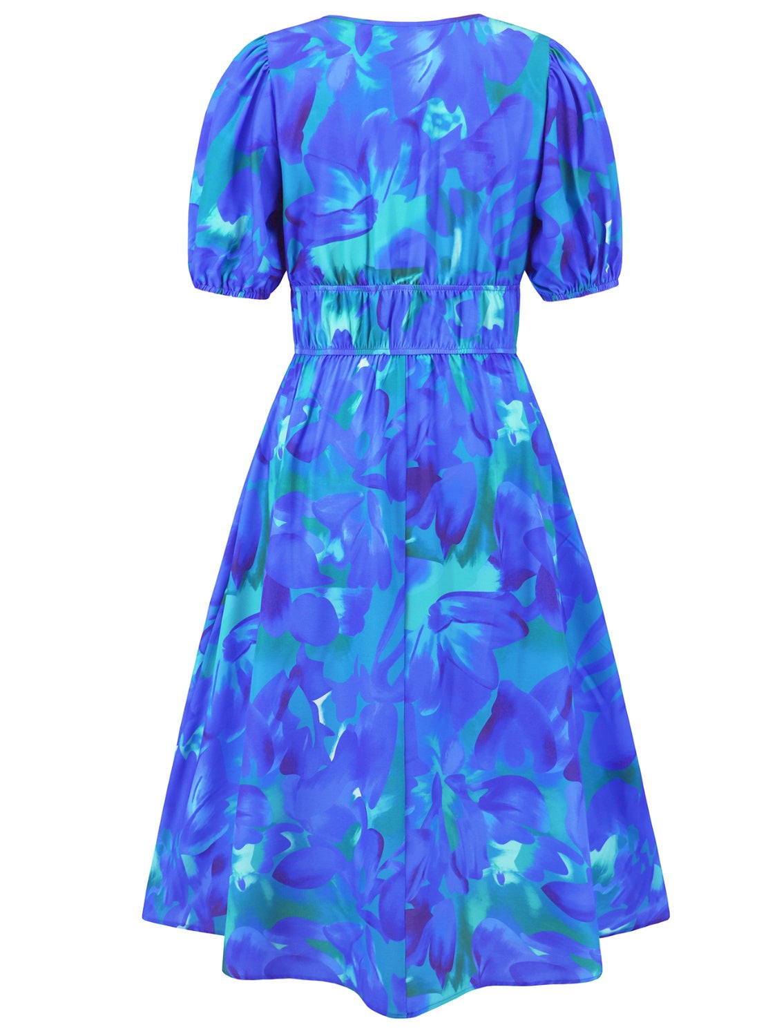 Ruched Printed Surplice Short Sleeve Dress - felvior