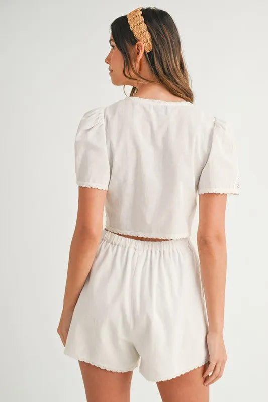 MABLE Crochet Lace Detail Crop Top and Shorts Set - felvior