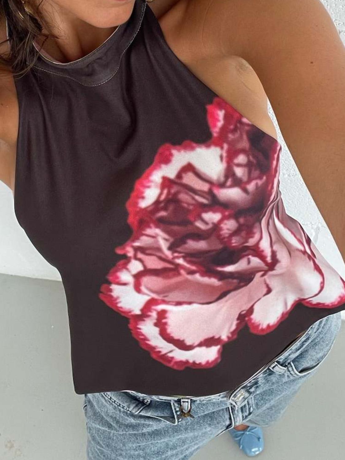 Backless Printed Halter Neck Tank - felvior