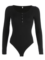 Quarter Snap Ribbed Round Neck Long Sleeve Bodysuit