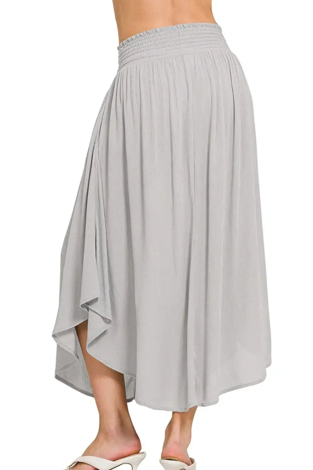 Zenana Woven Crinkle Smocked Waist Maxi Skirt W Pockets