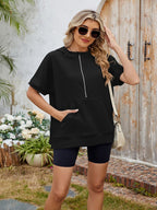 Half Zip Short Sleeve Hooded Top