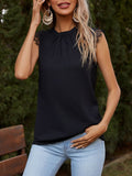 Lace Detail Ruched Round Neck Tank - felvior