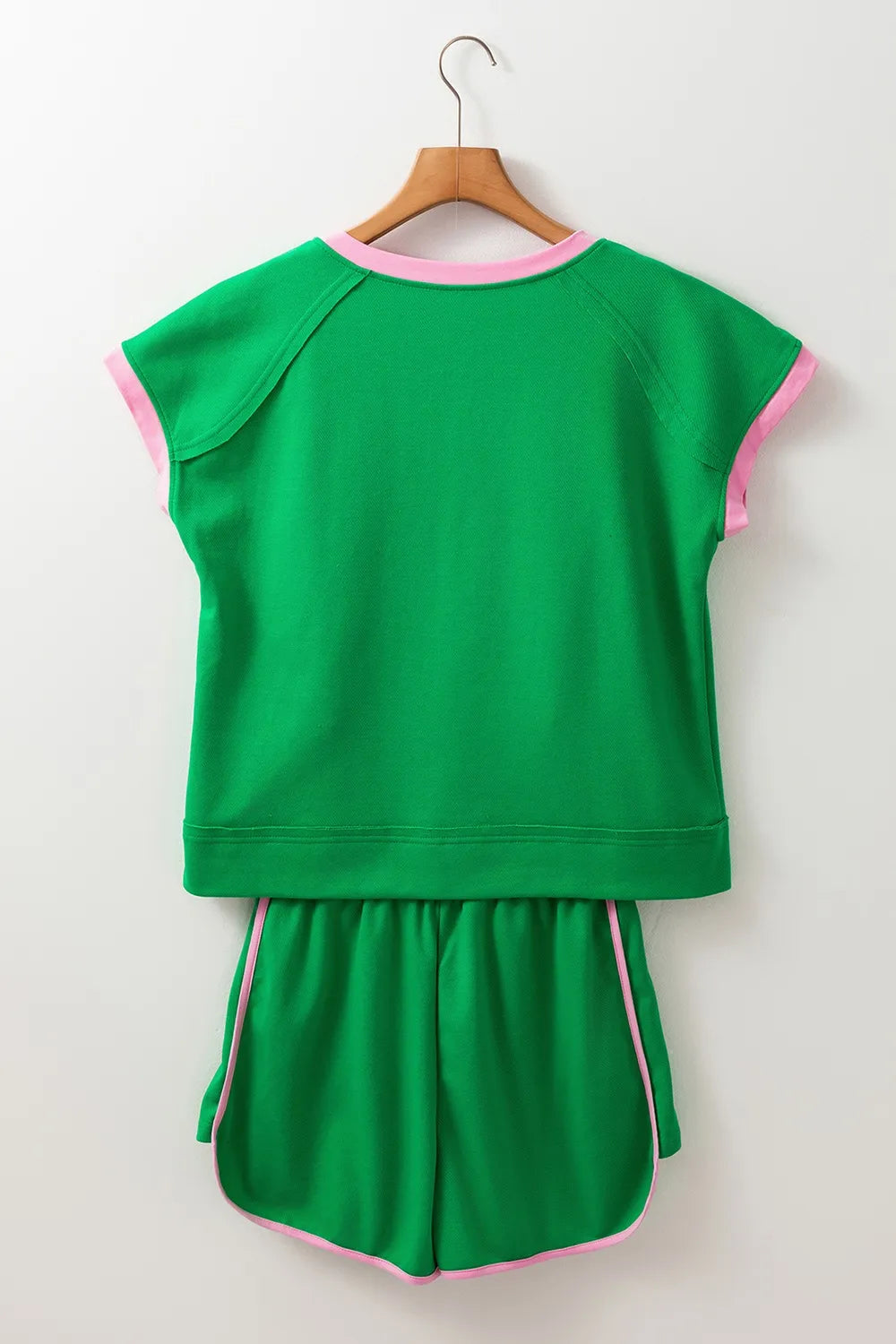 Two Tone Contrast Textured Crewneck Tee and Shorts Set - felvior