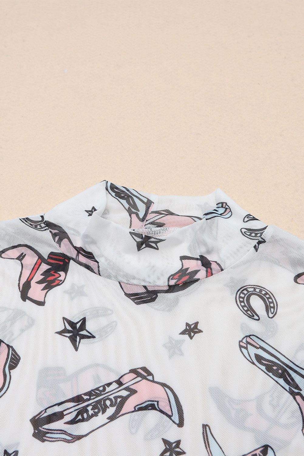 Printed Mock Neck Long Sleeve Bodysuit - felvior