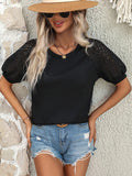 Round Neck Lace Patchwork Half Sleeve T-Shirt - felvior