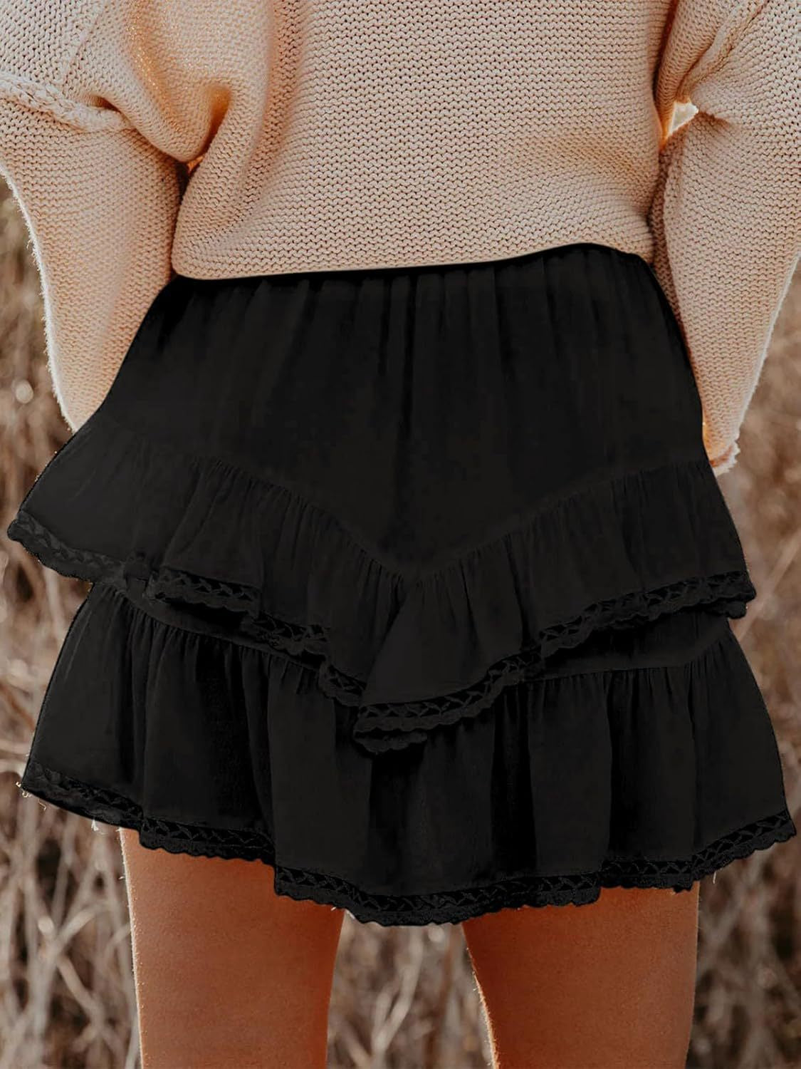Lovelet Lace Detail Layered Skirt - felvior