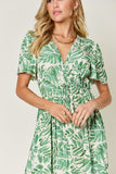 Double Take Full Size Printed Drawstring Short Sleeve Dress - felvior
