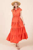 Mittoshop Button Up Collared Tiered Maxi Shirt Dress - felvior