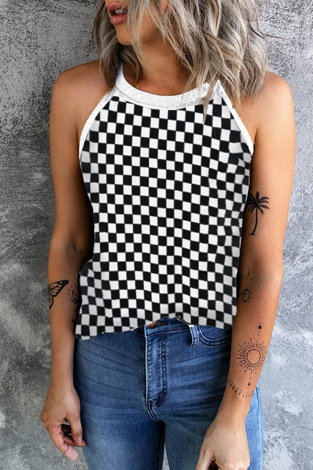 Checkered Grecian Neck Tank - felvior