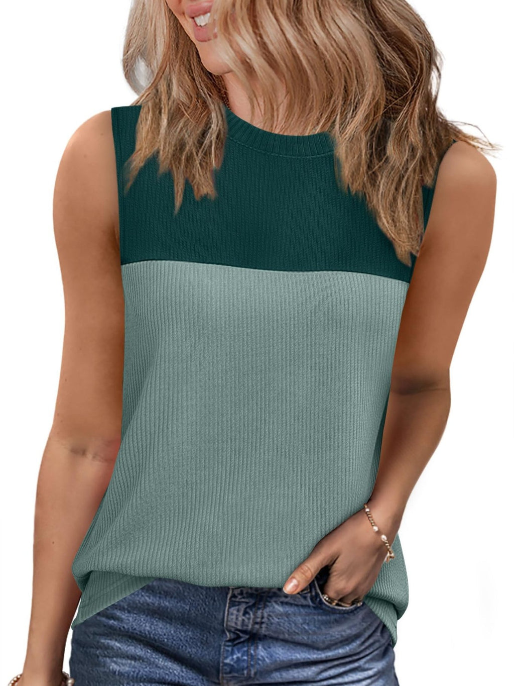 Color Block Round Neck Tank