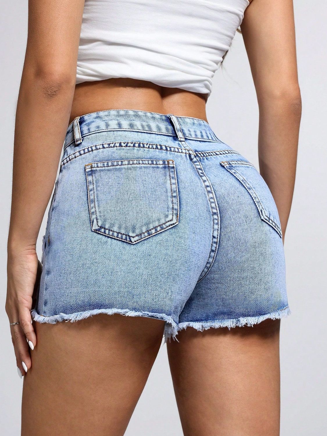 Star Raw Hem Denim Shorts - felvior