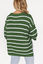 Stripe Drop Shoulder Side Slit Knit Top