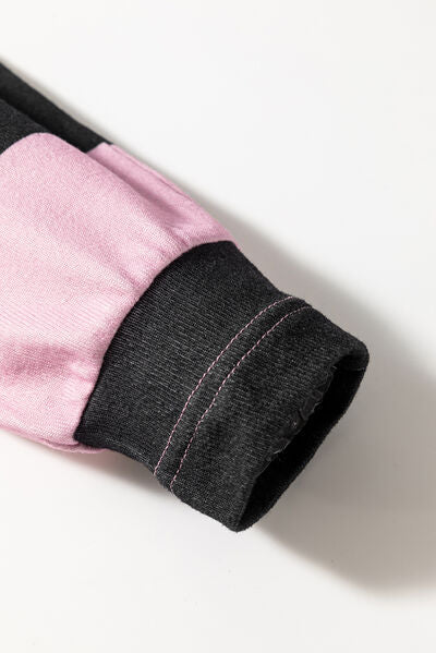 High-Low Color Block Round Neck Long Sleeve T-Shirt - felvior