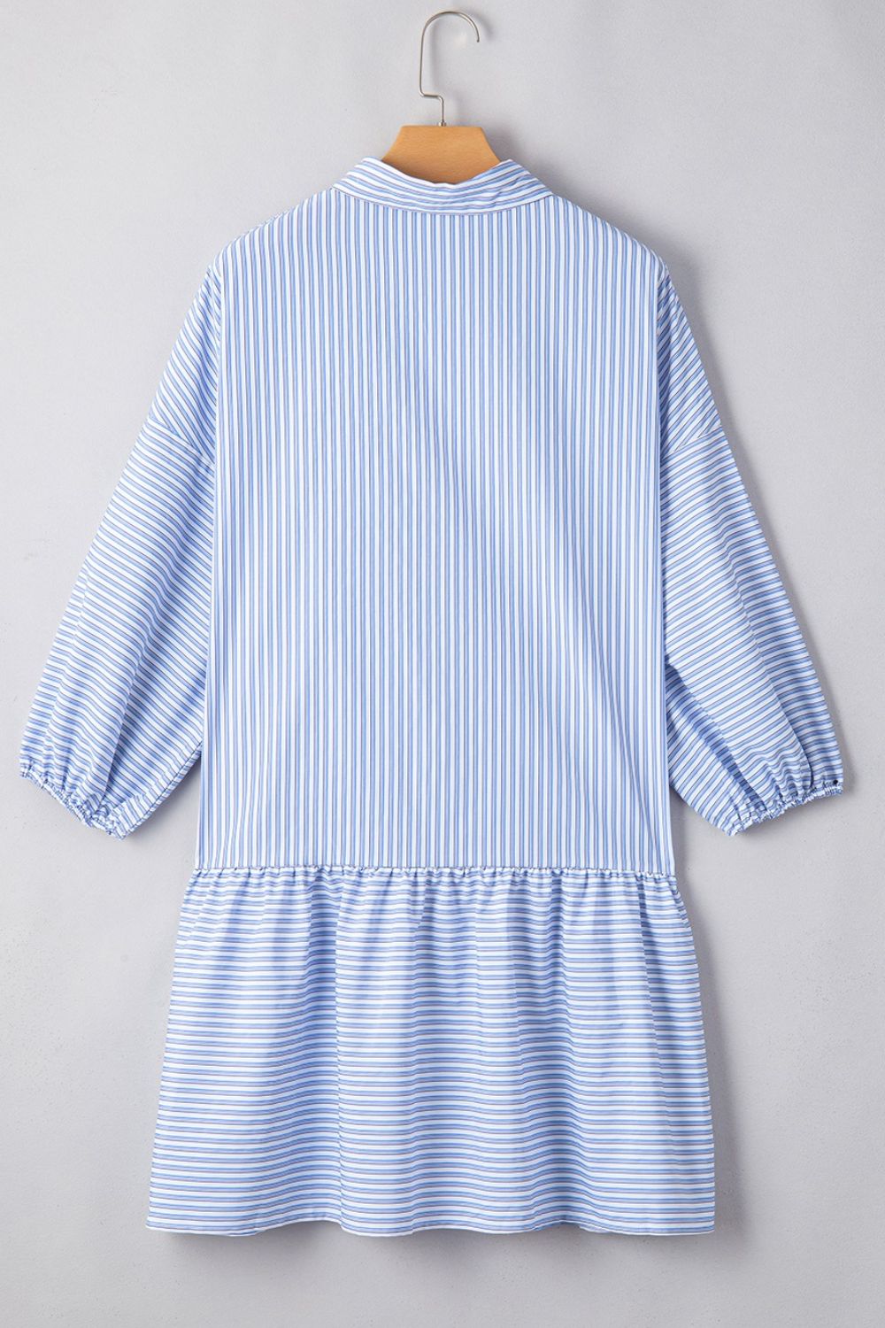 Stripe Bubble Sleeve Chest Pockets Shirt Dress