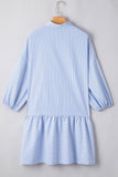 Stripe Bubble Sleeve Chest Pockets Shirt Dress - felvior