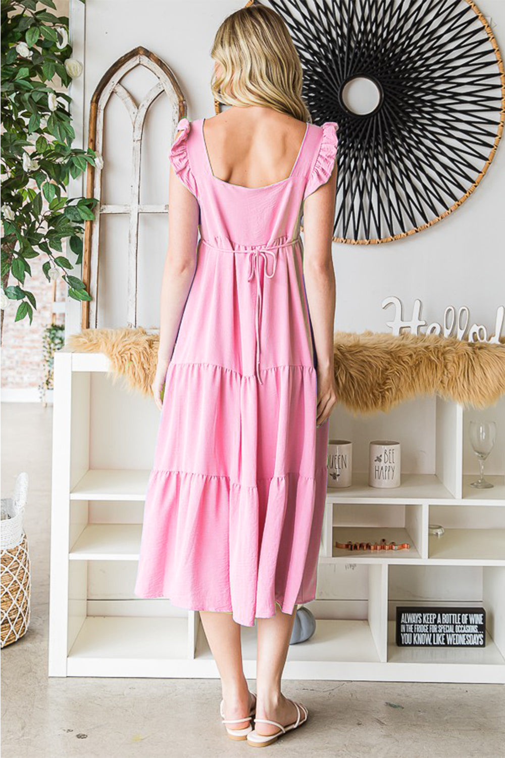 Reborn J Ruffled Sleeveless Tiered Midi Dress - felvior