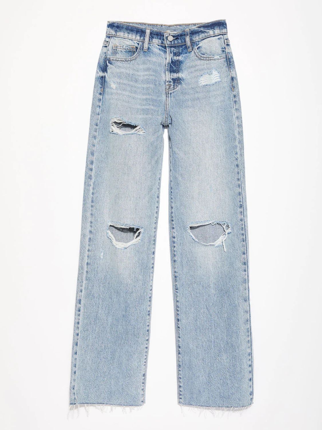 Distressed Straight Leg Jeans with Pockets - felvior