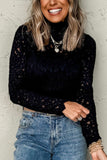 Crochet Turtleneck Long Sleeve Top - felvior