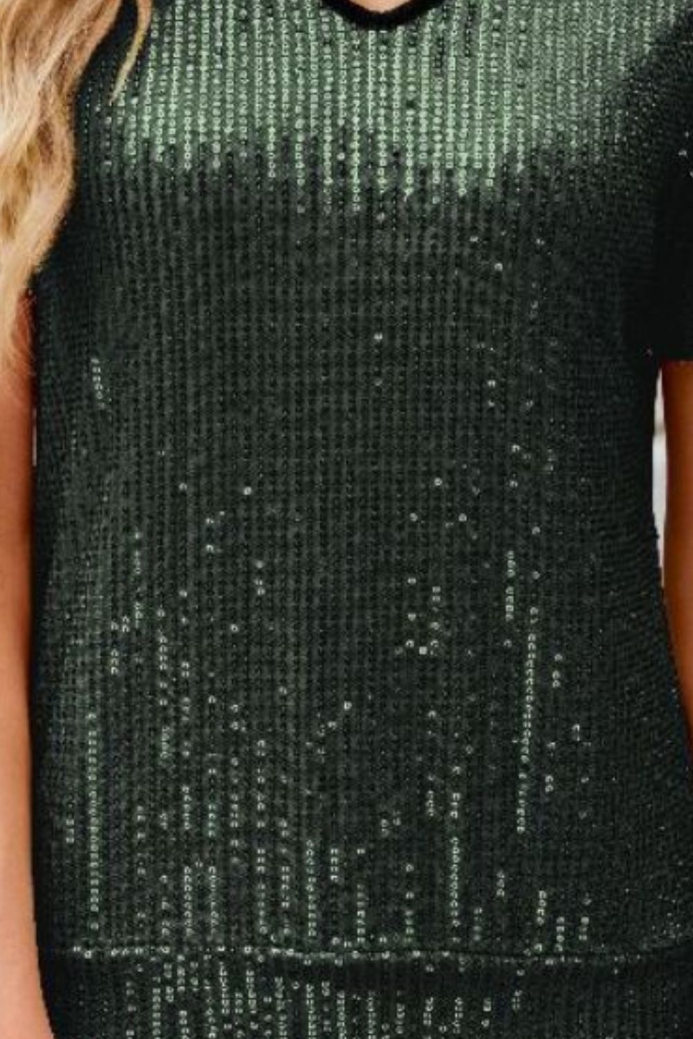 Sequin Cold Shoulder Short Sleeve Blouse - felvior