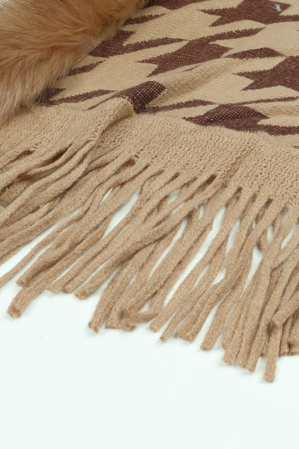 Houndstooth Fringe Hem Poncho - felvior