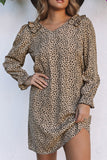 Leopard V-Neck Long Sleeve Dress - felvior