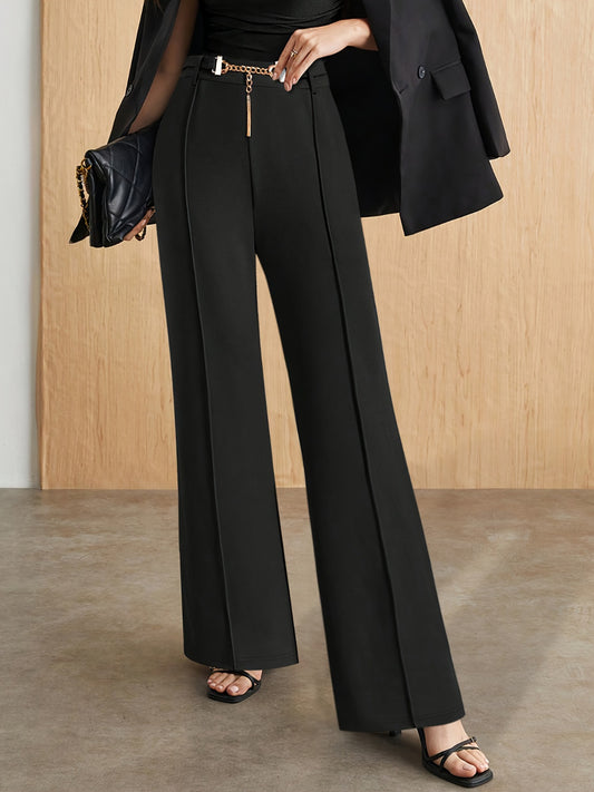 Chain Detail High Waist Pants - felvior