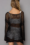 POL Side Slit Openwork Long Sleeve Knit Cover Up - felvior