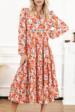 Floral Notched Neck Long Sleeve Dress - felvior
