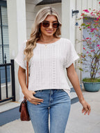 Eyelet Round Neck Short Sleeve Top