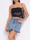 Ruffled Hem Denim Mini Skirt - felvior