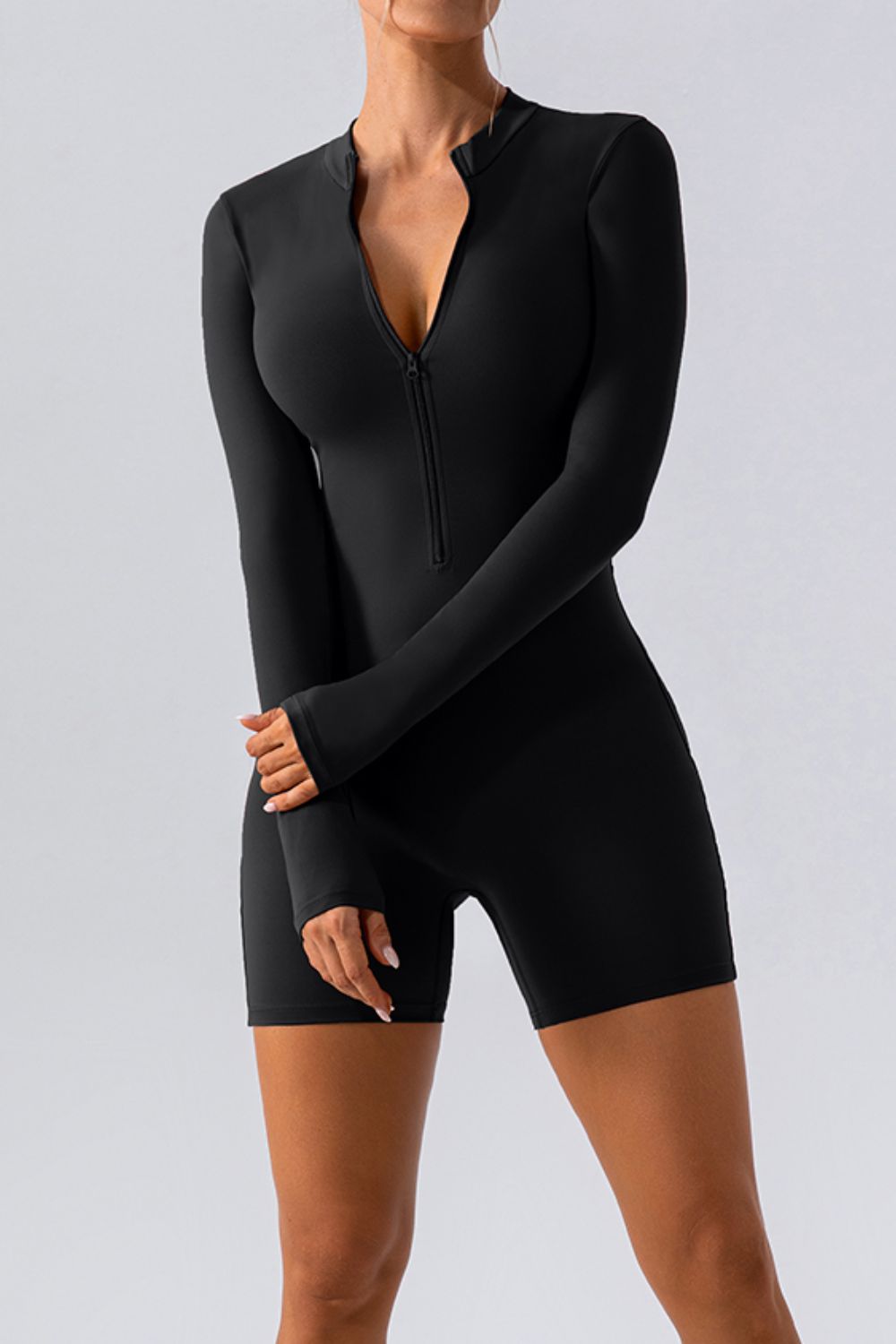 Half Zip Long Sleeve Active Romper - felvior