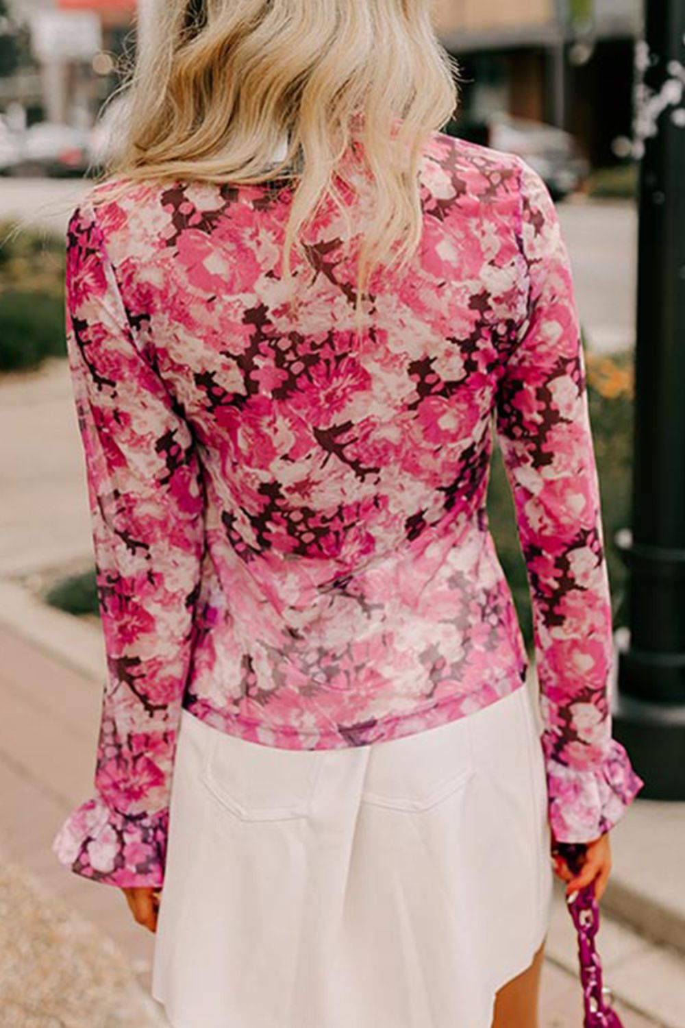 Floral Turtleneck Flounce Sleeve Blouse - felvior