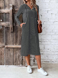 Striped Zip Front Hooded Dress - felvior